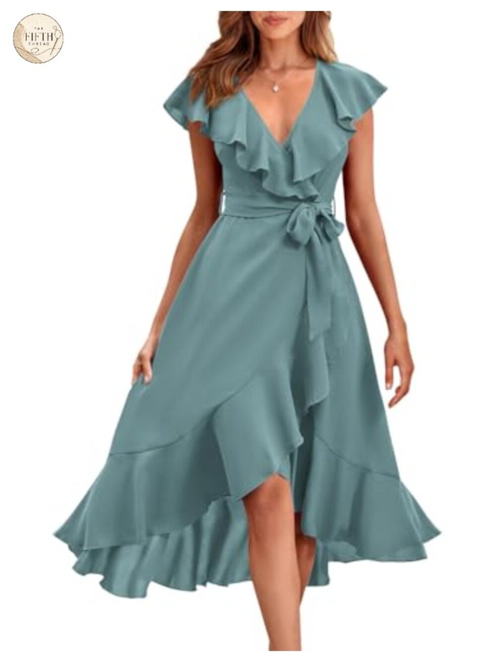 Women's Summer Cross Midi Dress Boho V Neck Ruffle Hem Split Beach